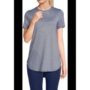 Lands End Wrinkle Free Sun Tunic T-Shirt Womens Large Blue Stripe Short Sleeve